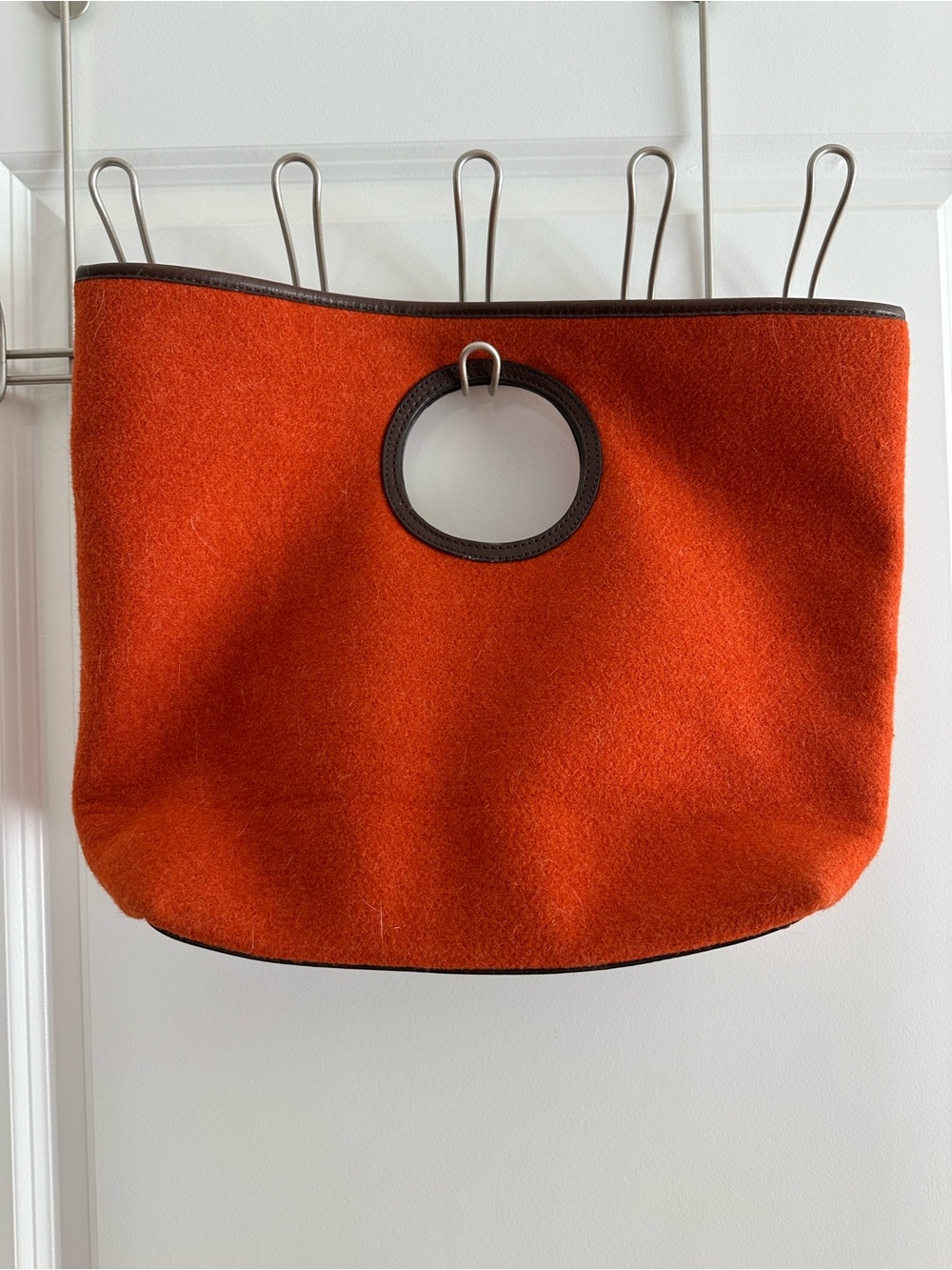 kate spade Vintage Orange Wool Tote with Circular Top Handle & Paisley Lining